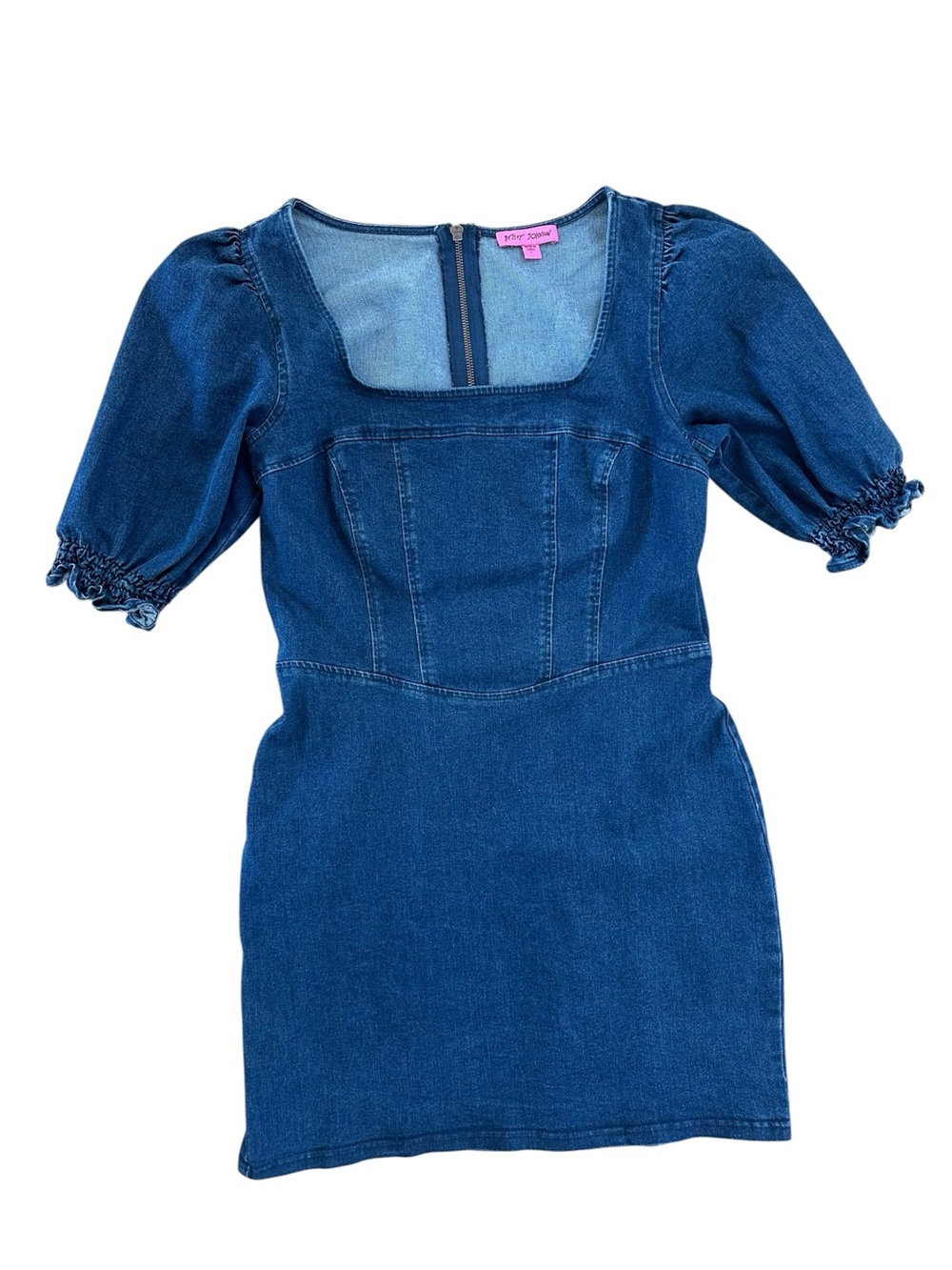 Betsey Johnson Blue Puff Sleeve Square Neck Mini Dress